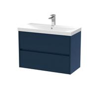 Balterley Chartley Contemporary 2 Drawer Wall Hung Vanity Unit With Thin Edge Basin, Midnight Blue, 800mm