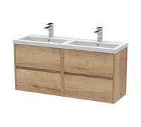Balterley Chartley Contemporary 4 Drawer Wall Hung Vanity Unit With Double Basin, Autumn Oak, 1200mm