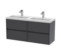 Balterley Chartley Contemporary 4 Drawer Wall Hung Vanity Unit With Double Basin, Graphite Grey Woodgrain, 1200mm