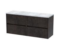 Chartley Contemporary 4 Drawer Wall Hung Vanity Unit with Laminate Worktop, Metallic Slate, 1200mm