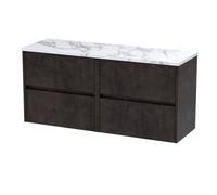 Chartley Contemporary 4 Drawer Wall Hung Vanity Unit with Laminate Worktop, Metallic Slate, 1200mm