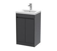 Balterley Chartley Contemporary Floor Standing 2 Door Vanity Basin Unit, Mid-Edge Basin, 500mm, Woodgrain Graphite Grey