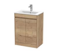 Balterley Chartley Contemporary Floor Standing 2 Door Vanity Basin Unit, Minimalist Basin, 600mm, Autumn Oak
