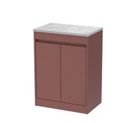 Balterley Chartley Contemporary Floor Standing 2 Door Vanity Unit With Bellato Grey Laminate Worktop, 600mm, Smoked Red