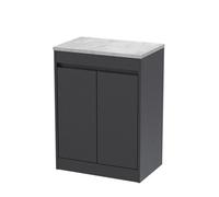 Balterley Chartley Contemporary Floor Standing 2 Door Vanity Unit With Bellato Grey Laminate Worktop, 600mm, Woodgrain Graphite Grey
