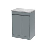 Balterley Chartley Contemporary Floor Standing 2 Door Vanity Unit With Bellato Grey Laminate Worktop, 600mm, Coastal Grey