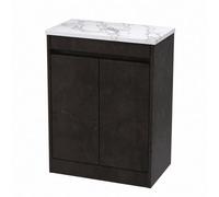 Balterley Chartley Contemporary Floor Standing 2 Door Vanity Unit With Carrera Marble Laminate Worktop, 600mm, Metallic Slate