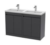 Balterley Chartley Contemporary Floor Standing 4 Door Vanity Basin Unit, Polymarble Basin, 1200mm, Woodgrain Graphite Grey