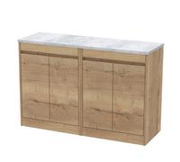 Balterley Chartley Contemporary Floor Standing 4 Door Vanity Unit With Bellato Grey Laminate Worktop, 1200mm, Autumn Oak
