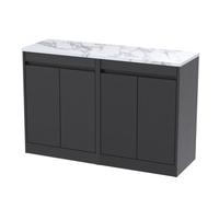 Balterley Chartley Contemporary Floor Standing 4 Door Vanity Unit With Carrera Marble Laminate Worktop, 1200mm, Woodgrain Graphite Grey