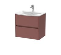 Chartley Contemporary Wall Hung 2 Drawer Vanity Basin Unit, Curved Basin, 600mm, Smoked Red