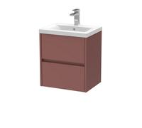 Balterley Chartley Contemporary Wall Hung 2 Drawer Vanity Basin Unit, Mid-Edge Basin, 500mm, Smoked Red