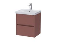 Chartley Contemporary Wall Hung 2 Drawer Vanity Basin Unit, Thin-Edge Basin, 500mm, Smoked Red