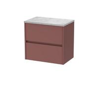 Balterley Chartley Contemporary Wall Hung 2 Drawer Vanity Unit With Bellato Grey Laminate Worktop, 600mm, Smoked Red
