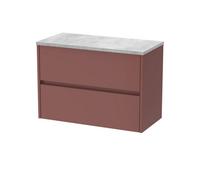 Balterley Chartley Contemporary Wall Hung 2 Drawer Vanity Unit With Bellato Grey Laminate Worktop, 800mm, Smoked Red