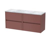 Balterley Chartley Contemporary Wall Hung 4 Drawer Vanity Unit With Bellato Grey Laminate Worktop, 1200mm, Smoked Red