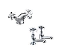 Balterley Classic Crosshead Mono Basin Mixer Tap & Bath Taps Set - Chrome in Silver Balterley Silver