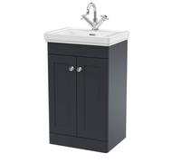 Traditional Floor Standing 2 Door Vanity Unit with 1 Tap Hole Fireclay Basin, 500mm - Soft Black