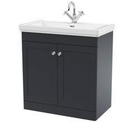 Balterley Classic Traditional Bathroom Floor Standing 2-Door Vanity Unit & Fireclay Basin, Dark Grey, 800mm