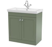 Balterley Classic Traditional Bathroom Floor Standing 2-Door Vanity Unit & Fireclay Basin, Satin Green, 800mm