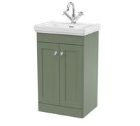 Balterley Bathroom Floor 2-Door Vanity Unit & Fireclay Basin, Satin Green, 500mm in Green Balterley Green