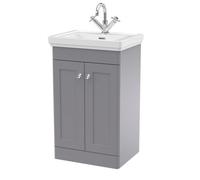 Traditional Floor Standing 2 Door Vanity Unit with 1 Tap Hole Fireclay Basin, 500mm - Satin Grey