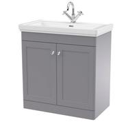 Balterley Classic Traditional Bathroom Floor Standing 2-Door Vanity Unit & Fireclay Basin, Satin Grey, 800mm
