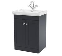 Traditional Floor Standing 2 Door Vanity Unit with 1 Tap Hole Fireclay Basin, 600mm - Soft Black