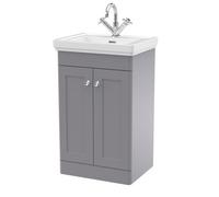 Traditional Floor Standing 2 Door Vanity Unit with 1 Tap Hole Fireclay Basin, 500mm - Satin Grey