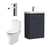 Balterley Cloakroom 2 Door Vanity, Toilet, Cistern, Seat & Tap - Dark Grey Balterley Grey