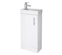 Cloakroom Floor Standing 1 Door Vanity Unit with Basin, 400mm - Gloss White