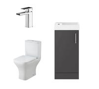 Balterley Cloakroom Suite - Floor Standing Vanity Basin Unit, Tap, And Toilet - Gloss Grey