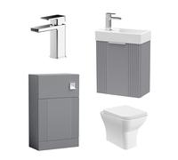 Cloakroom Fluted Wall Hung Vanity WC Toilet and Tap Grey Chrome Balterley Grey One Size