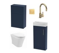Cloakroom Suite - Right Hand 440mm Vanity, WC Unit, Toilet and Tap - Blue/Brass