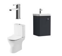 Cloakroom Suite - Wall Hung 400mm Vanity, Toilet and Tap Set - Soft Black