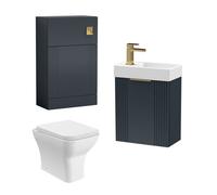 Cloakroom Suite - Fluted Wall Hung Vanity, WC, Toilet and Tap - Anthracite/Brass