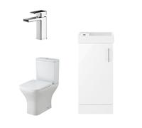 Balterley Cloakroom Vanity Basin, Tap & Toilet Set - Gloss White/Chrome in White Balterley White