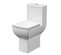 Balterley Close Coupled Rimless Toilet with Cistern & Soft Close Seat, Bathroom Toilet Cistern with Comfort Height Square Rimless Pan & Dual Flush, WC Toilets - 385mm x 610mm x 854mm (White)