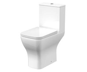 Balterley Close Coupled Rimless Toilet with Cistern & Soft Close Seat, Bathroom Toilet Cistern with Comfort Height Square Rimless Pan & Dual Flush, WC Toilets - 385mm x 610mm x 854mm (White)