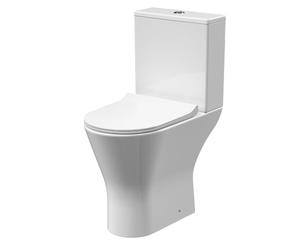 Balterley Close Coupled Rimless Toilet with Cistern & Soft Close Seat, Bathroom Toilet Cistern with Comfort Height Round Rimless Pan & Dual Flush, WC Toilets - 380mm x 605mm x 845mm (White)