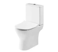 Balterley Close Coupled Rimless Toilet with Cistern & Soft Close Seat, Bathroom Toilet Cistern with Round Rimless Pan & Push Flush Button, WC Toilets for Bathrooms - 375mm x 610mm x 800mm (White)