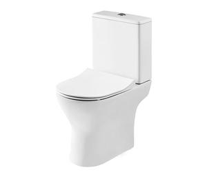 Balterley Close Coupled Rimless Toilet with Cistern & Soft Close Seat, Bathroom Toilet Cistern with Round Rimless Pan & Push Flush Button, WC Toilets for Bathrooms - 375mm x 610mm x 800mm (White)