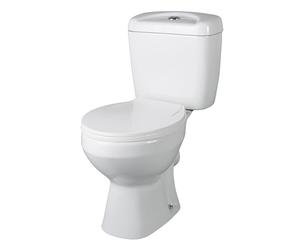 Balterley Close Coupled Toilet with Cistern & Seat, Bathroom Toilet Cistern with Round Seat Pan & Dual Flush, WC Toilets for Bathrooms & Cloakroom - 382mm x 635mm x 748mm (White)