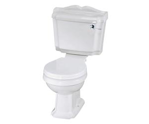 Balterley Close Coupled Toilet with Cistern, Traditional Bathroom Toilet Cistern with Round Pan & Chrome Lever Handle, WC Toilets for Bathrooms & Cloakroom - 715mm x 715mm x 855mm (White)