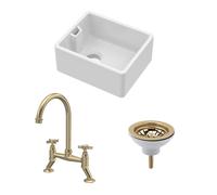 Balterley Compact Single Bowl Belfast Sink, Strainer Waste & Bridge Tap in White Balterley White