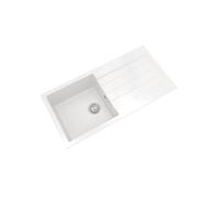 Balterley Composite Kitchen Sink with Drainer & Overflow Hole, 100cm Bowl Inset White Kitchen Sink, Double Bowl Reversible Composite Sinks with Grooved Drainer - 1000 x 500 x 200mm (Matt White)