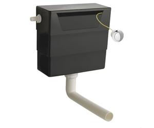 Balterley Concealed Cistern with Dual Flush, Water Saving Side Inlet Concealed Toilet Cistern & Round Flush Plate for Back to Wall & Wall Hung Toilets - 303x136x334mm (Chrome/Black)
