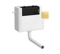 Balterley Concealed Cistern with Dual Flush, Water Saving Side Inlet Concealed Toilet Cistern & Square Flush Plate for Back to Wall & Wall Hung Toilets - 340x142x296mm (Brushed Brass/White)