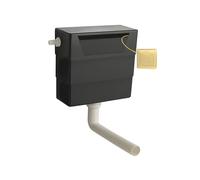 Balterley Concealed Cistern with Dual Flush, Water Saving Side Inlet Concealed Toilet Cistern & Square Flush Plate for Back to Wall & Wall Hung Toilets - 303x136x334mm (Brushed Brass/Black)