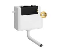 Balterley Concealed Cistern with Dual Flush, Water Saving Side Inlet Concealed Toilet Cistern & Traditional Flush Plate for Back to Wall & Wall Hung Toilets - 340x142x296mm (Brushed Brass/White)